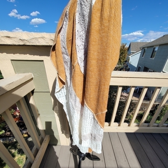 NICK & MO GOLDEN MUSTARD YELLOW RIBBED CARDIGAN W LACE & CROCHET LACE, sz M/L - Picture 11 of 16